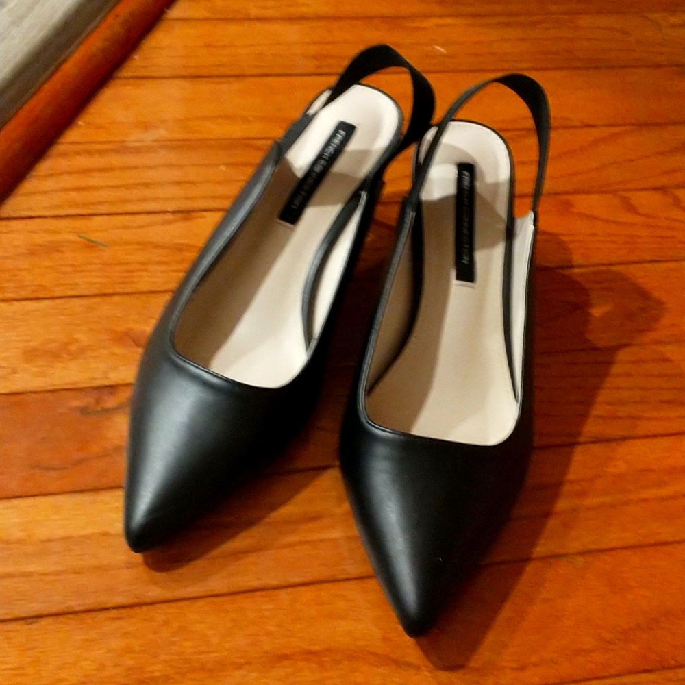 French Connection black leather slingbacks
